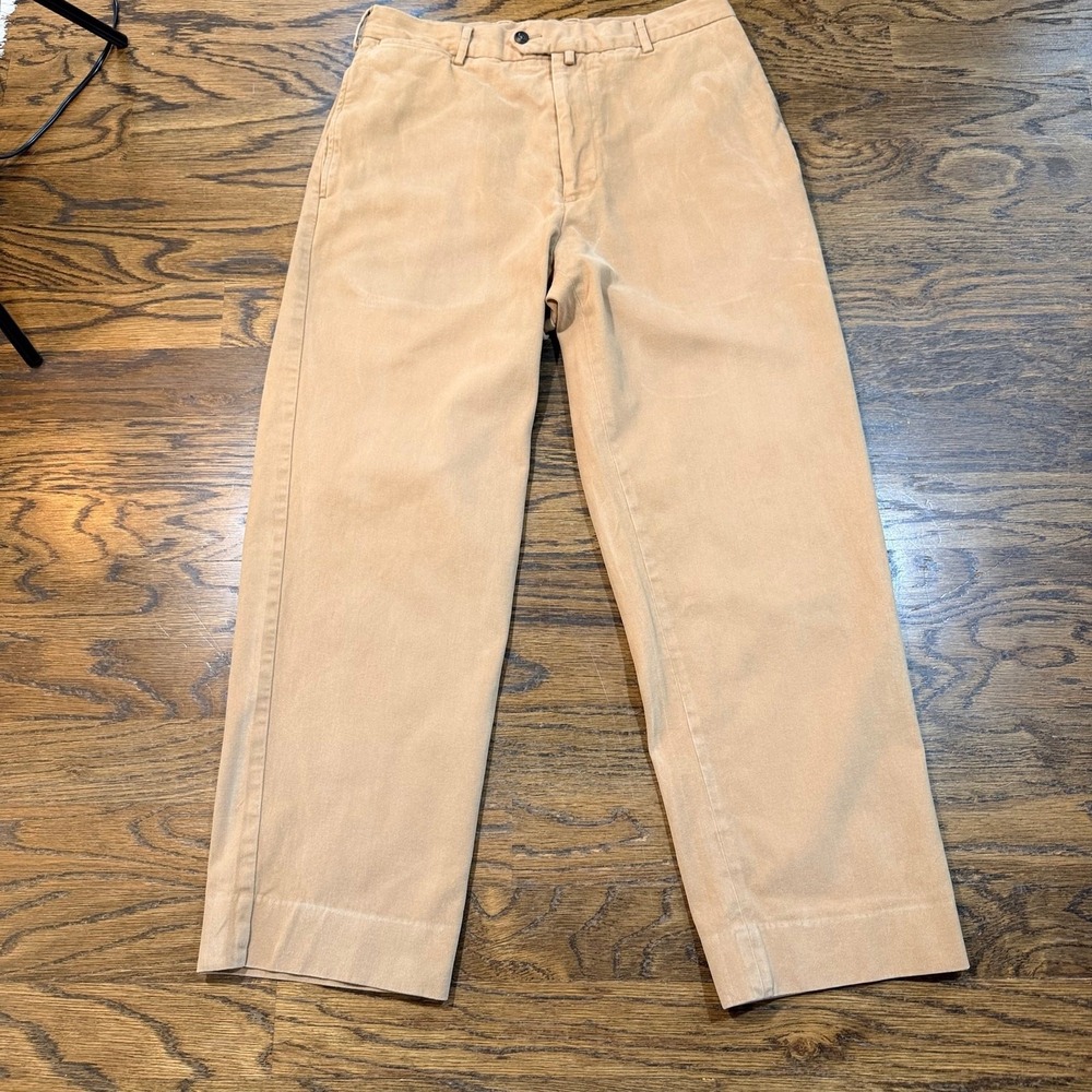 Faconnable Mens 34x29 Tan Moleskin Pants Vintage Luxury French Chinos⁠